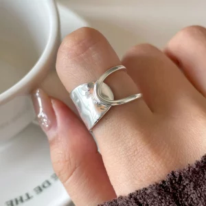 silhouette 925 Sterling Silver Irregular Ring Female Hollowout Open Simple Retro Style Handmade Rings Jewelry Birthday Gift